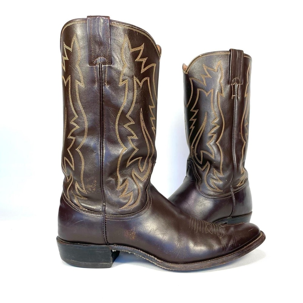 Vintage Justin 2907 Cowboy Boots Mens 11B Brown Leather Fort Worth TX Western